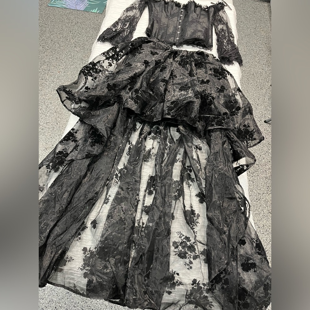 Corset‎ skirt laceGothic black asymmetrical skirt women’s large - Picture 6 of 10
